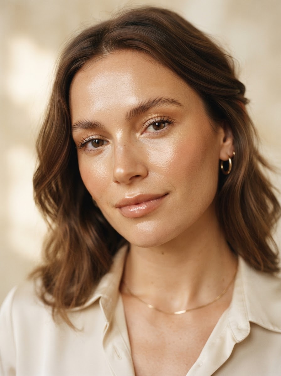 Soft glowing natural glam beauty portrait.